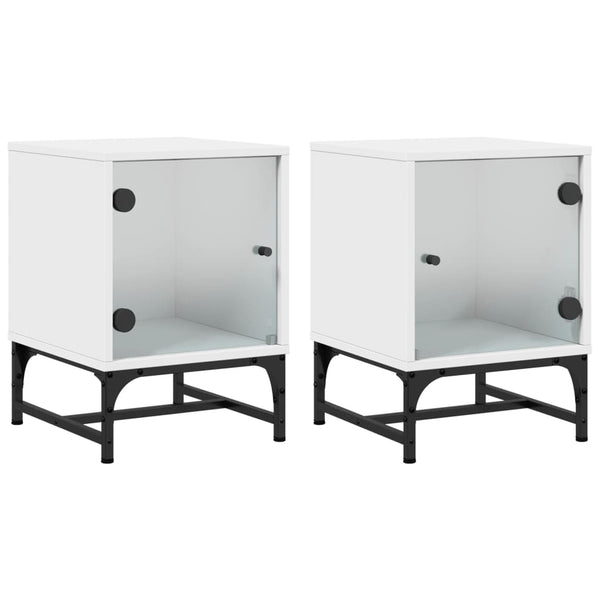 Bedside Tables Bedside Cabinets With Glass Doors 2 Pcs White 35X37x50 Cm