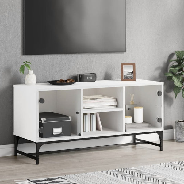 TV Stands & Entertainment Units Tv Cabinet With Glass Doors White 102X37x50 Cm