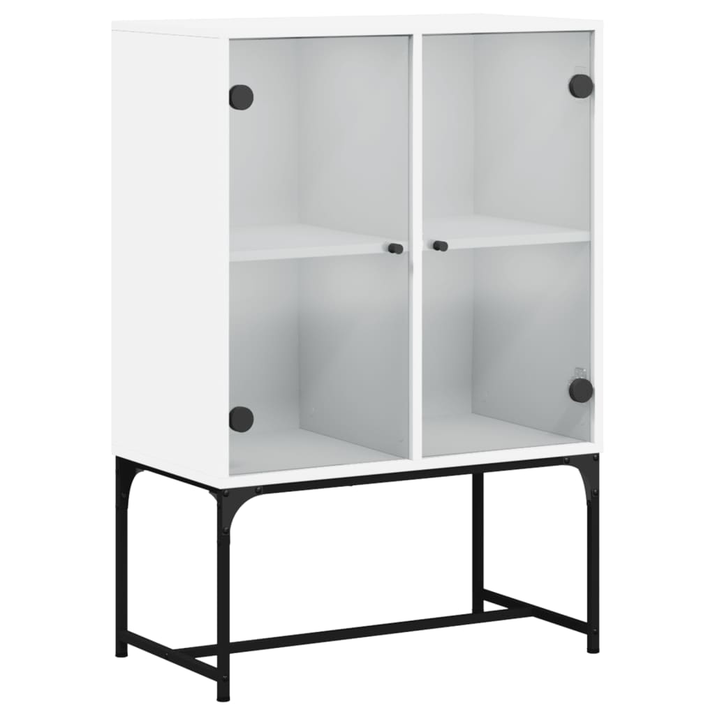 Side Tables Side Cabinet With Glass Doors White 69X37x100 Cm