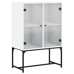 Side Tables Side Cabinet With Glass Doors White 69X37x100 Cm