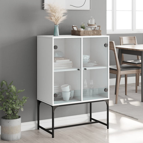 Side Tables Side Cabinet With Glass Doors White 69X37x100 Cm