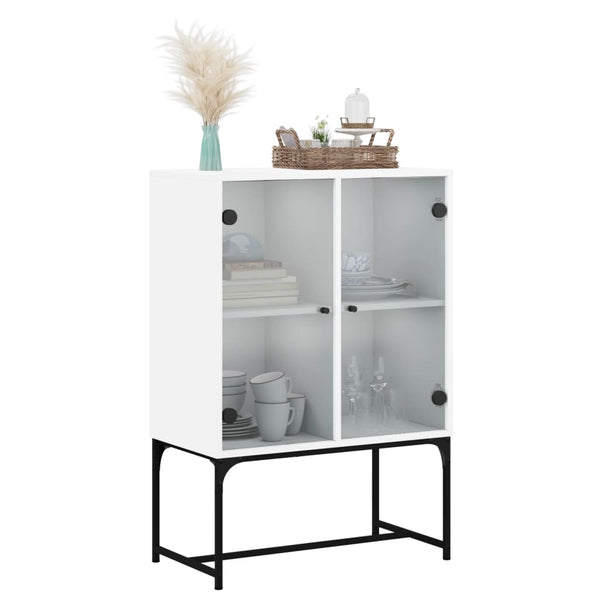 Side Tables Side Cabinet With Glass Doors White 69X37x100 Cm