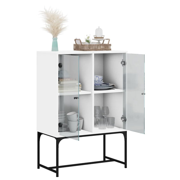 Side Tables Side Cabinet With Glass Doors White 69X37x100 Cm