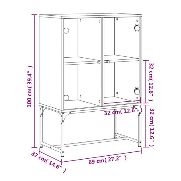 Side Tables Side Cabinet With Glass Doors White 69X37x100 Cm