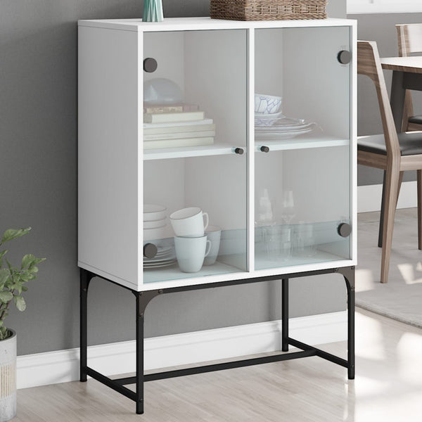 Side Tables Side Cabinet With Glass Doors White 69X37x100 Cm