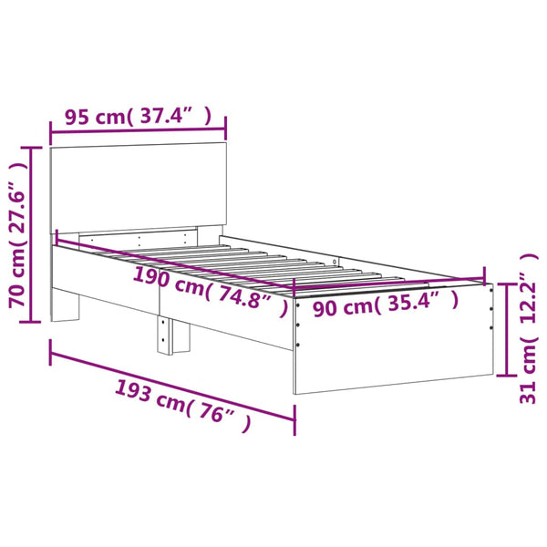 Single Bed Frames Bed Frame With Headboard Sonoma Oak 90X190 Cm Engineered Wood