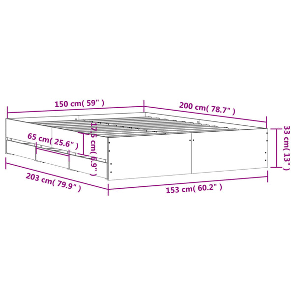 Queen Bed Frames Bed Frame With Drawers Sonoma Oak 150X200 Cm Engineered Wood