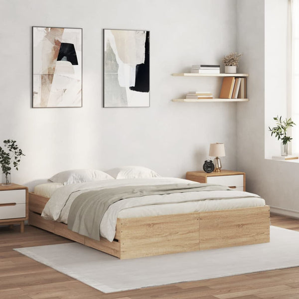 Queen Bed Frames Bed Frame With Drawers Sonoma Oak 150X200 Cm Engineered Wood