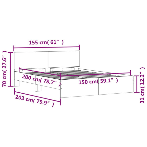 Queen Bed Frames Bed Frame With Headboard White 150X200 Cm