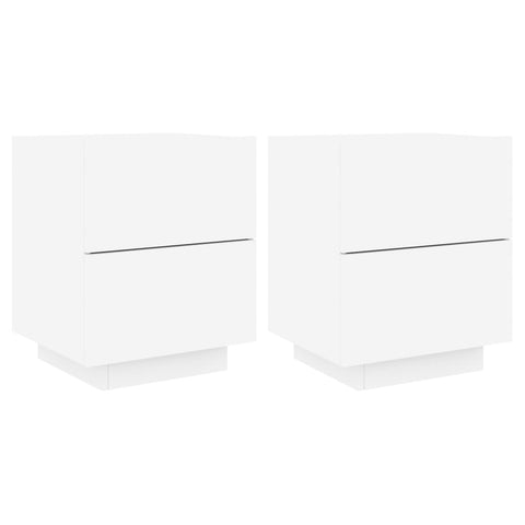 Bedside Tables Bedside Cabinets With Led Lights 2 Pcs White Engineered Wood