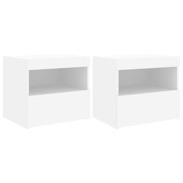 Bedside Tables Bedside Cabinets With Led Lights 2 Pcs White 50X40x45 Cm