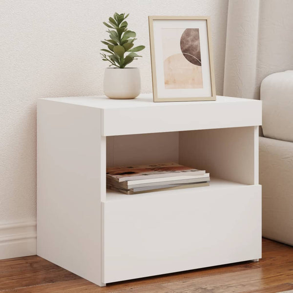 Bedside Tables Bedside Cabinets With Led Lights 2 Pcs White 50X40x45 Cm