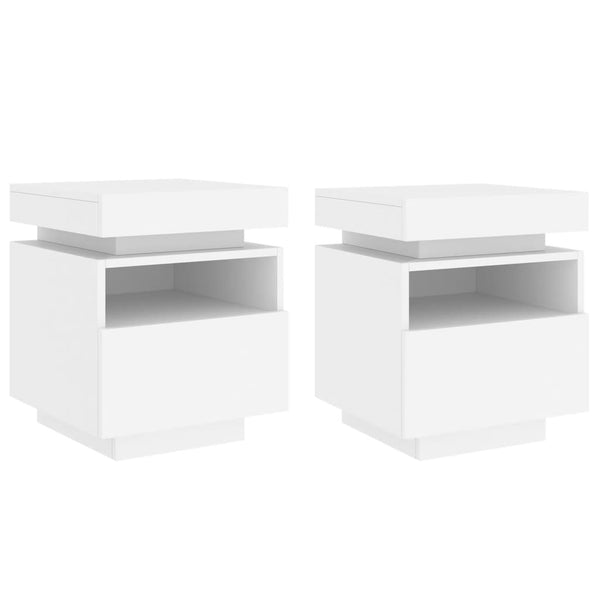 Bedside Tables Bedside Cabinets With Led Lights 2 Pcs White 40X39x48.5 Cm