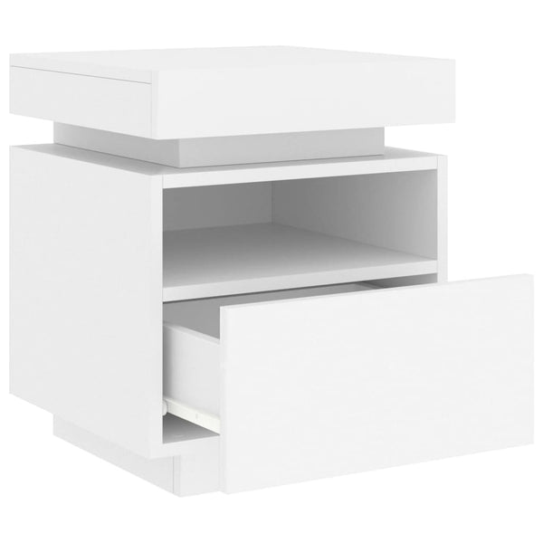 Bedside Tables Bedside Cabinets With Led Lights 2 Pcs White 40X39x48.5 Cm