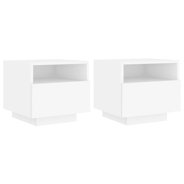 Bedside Tables Bedside Cabinets With Led Lights 2 Pcs White 40X39x37 Cm