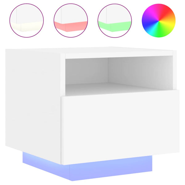 Bedside Tables Bedside Cabinets With Led Lights 2 Pcs White 40X39x37 Cm