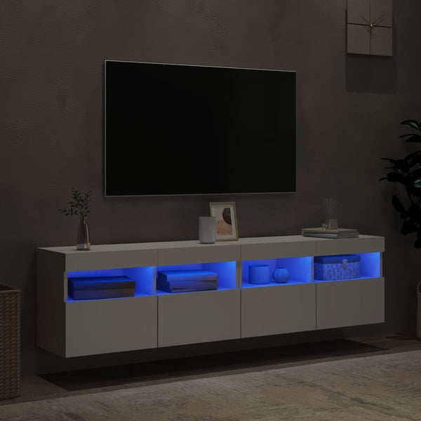 TV Stands & Entertainment Units Tv Wall Cabinets With Led Lights 2 Pcs White 80X30x40 Cm