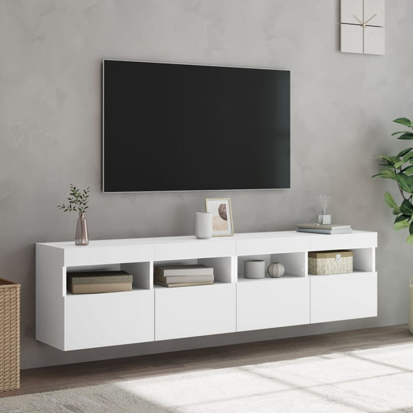 TV Stands & Entertainment Units Tv Wall Cabinets With Led Lights 2 Pcs White 80X30x40 Cm