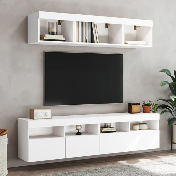 TV Stands & Entertainment Units Tv Wall Cabinets With Led Lights 2 Pcs White 80X30x40 Cm