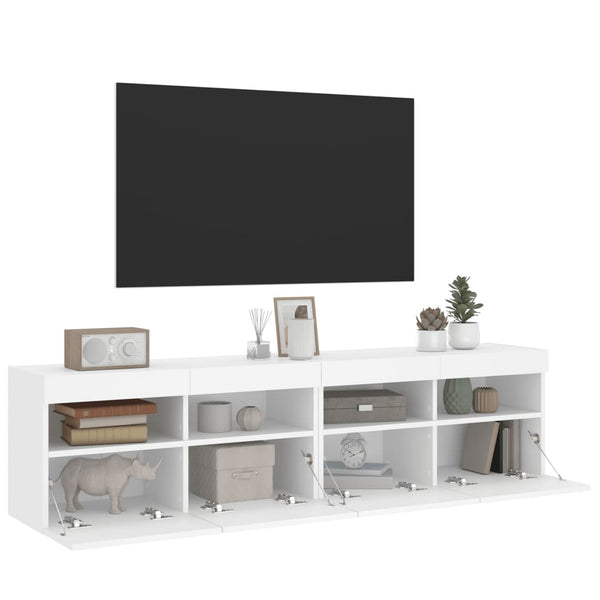 TV Stands & Entertainment Units Tv Wall Cabinets With Led Lights 2 Pcs White 80X30x40 Cm