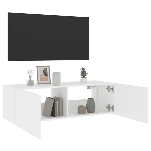 TV Stands & Entertainment Units Tv Wall Cabinet With Led Lights White 100X35x31 Cm