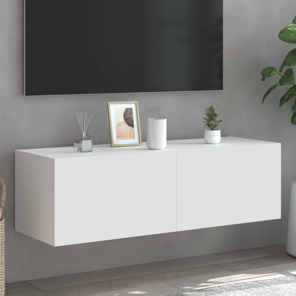 TV Stands & Entertainment Units Tv Wall Cabinet With Led Lights White 100X35x31 Cm