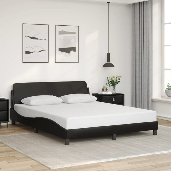 Single Bed Frames Bed Frame With Headboard Black 152X203 Cm Faux Leather