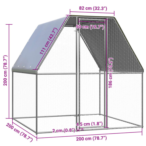 Small Animal Cages & Hutches Chicken Cage Silver And Grey 2X2x2 M Galvanised Steel