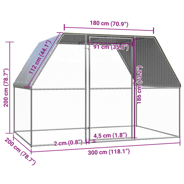 Small Animal Cages & Hutches Chicken Cage Silver And Grey 3X2x2 M Galvanised Steel