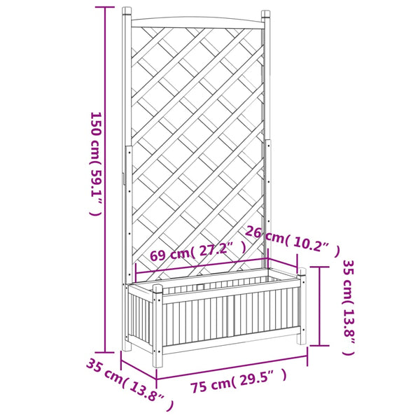 Baskets, Pots, Window Boxes Planter With Trellis Grey Solid Wood Fir