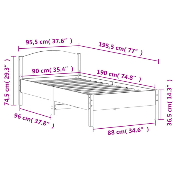 Headboards & Footboards Bed Frame With Headboard 90X190 Cm Solid Wood Pine