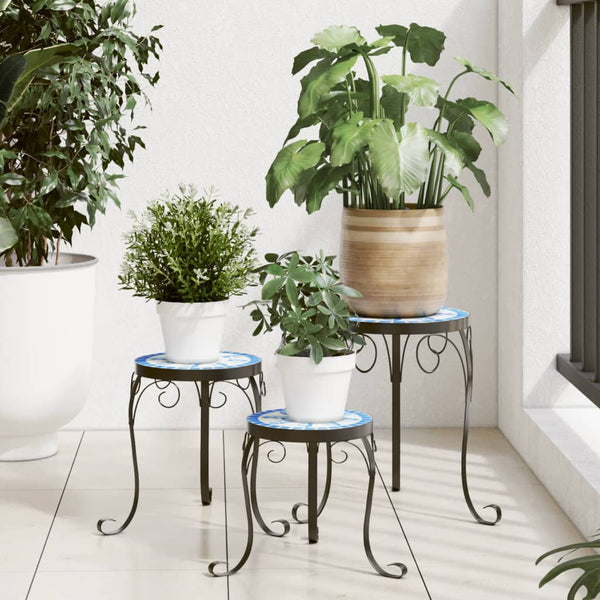 Plant Stands 3 Pcs Blue And White Ceramic