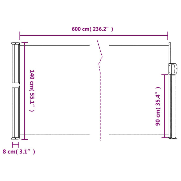 Awning & Canopy Parts Retractable Side Awning Black 140X600 Cm