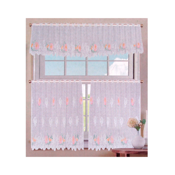 Curtains & Drapes 3 Pcs Cafe Gardenia Lace Curtain Set