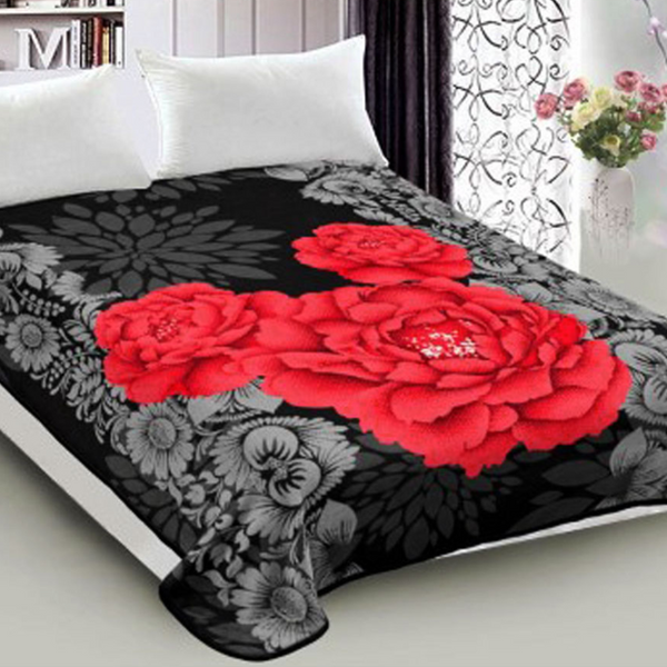 800Gsm Luxury Reversible Mink Blanket Red Floral Queen 200 X 240 Cm