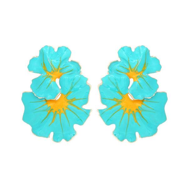 Earrings Light Luxury Storm Drops Oil Leaves Flowers Exaggerate Enamel