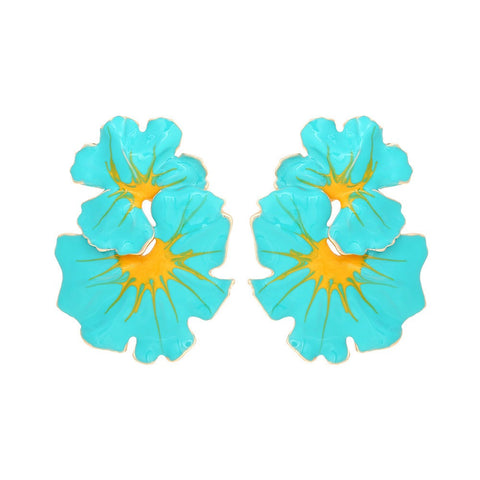 Earrings Light Luxury Storm Drops Oil Leaves Flowers Exaggerate Enamel