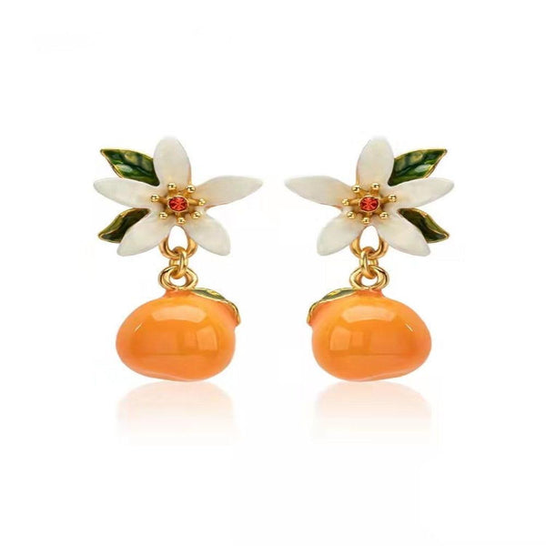 Earrings Citrus Gardenia Necklace Women Summer Style Sweet Cute Fruit