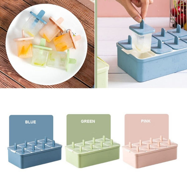 8 Grids Ice Cream Mold With Stick Thawing Box Cube Popsicle Maker