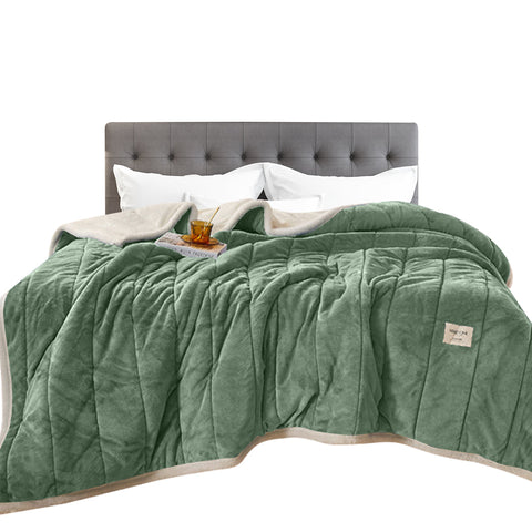 Blankets Blanket Green Coral Fleece Autumn Winter Warm Three Layers Thicken Flannel 180X200cm