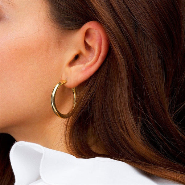 Earrings Broad Round Hoops In Gold Stainless Steel For Fashion Jewellery Collection