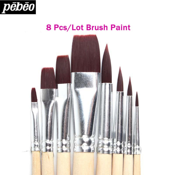 Artists Brushes 8Pcs Pebeo Watercolor Paint Brush Bristle Hair Painting Drawing Oil