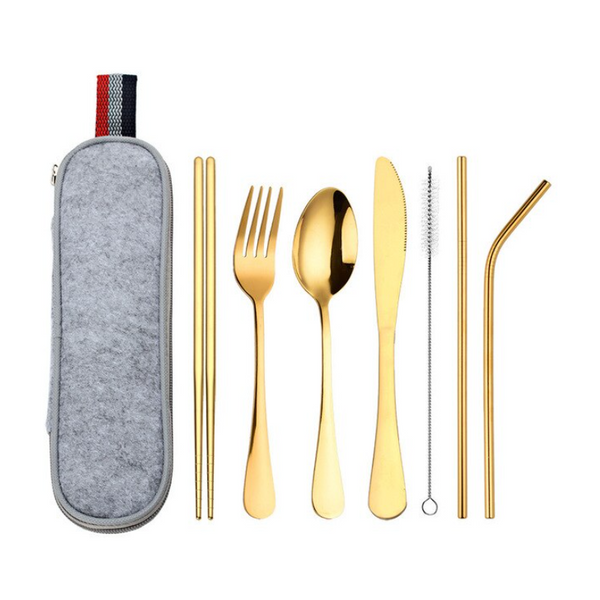 Cutlery Sets 8Pcs/Set Stainless Steel Drinking Straw Knife Fork Spoon Chopsticks Cutlery