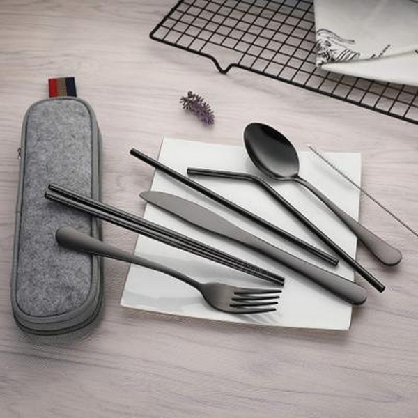 Cutlery Sets 8Pcs/Set Stainless Steel Drinking Straw Knife Fork Spoon Chopsticks Cutlery