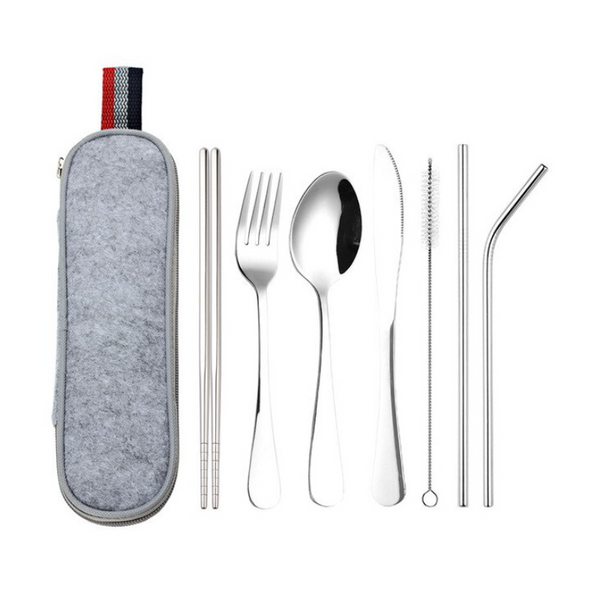 Cutlery Sets 8Pcs/Set Stainless Steel Drinking Straw Knife Fork Spoon Chopsticks Cutlery