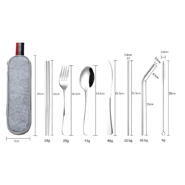 Cutlery Sets 8Pcs/Set Stainless Steel Drinking Straw Knife Fork Spoon Chopsticks Cutlery