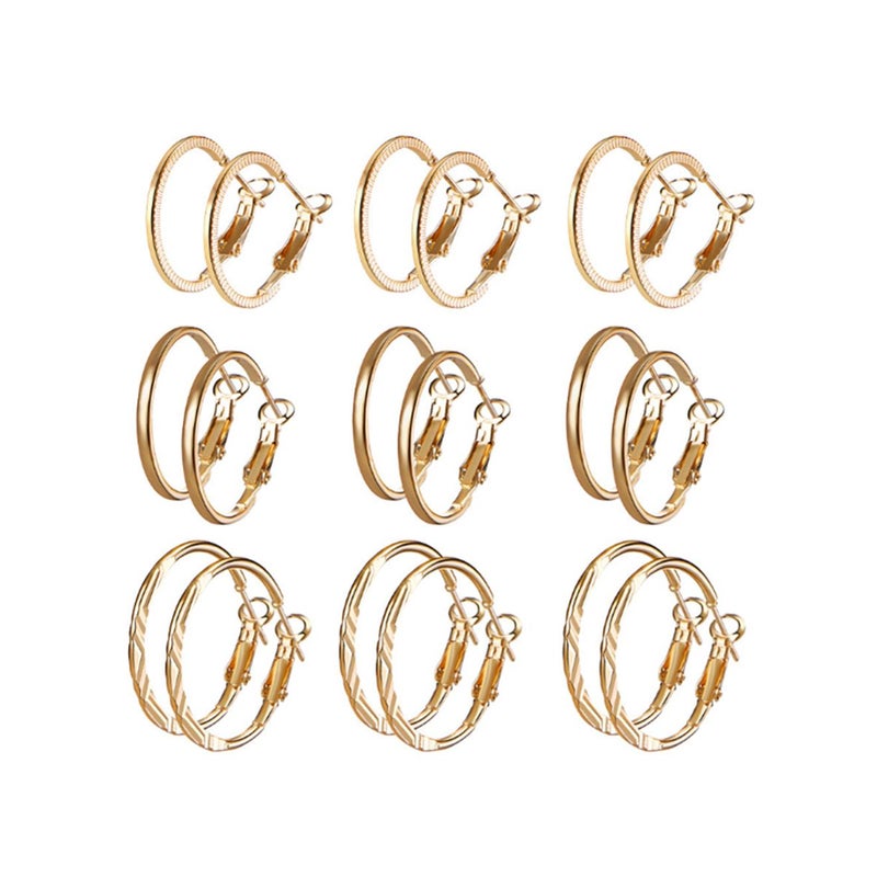 Earrings 9 Pairs Of Retro Fashionable Combination Suit Gold