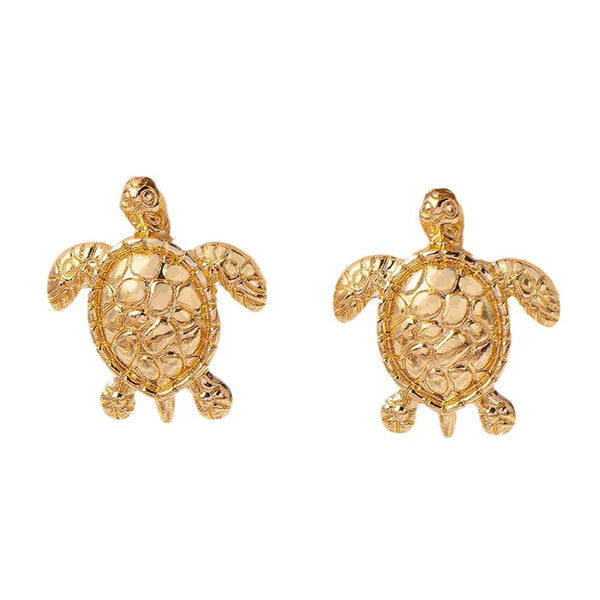 Earrings Bohemian Textured Gold Sea Turtle Metallic Animal Stud For Women