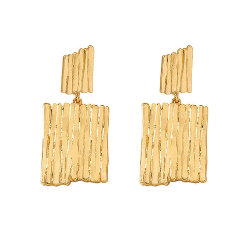 Earrings Exaggerated Large Gold With Vertical Patterns In Alloy Fashionable Style