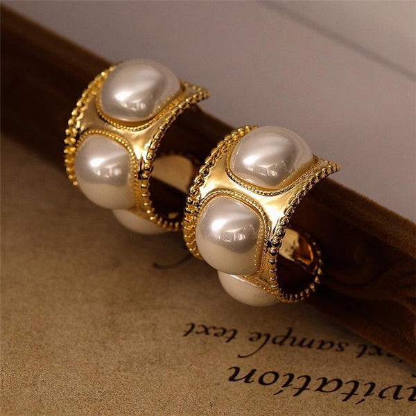 Earrings C Shaped Pearl Elegant Hoop Women Ladies Accessories